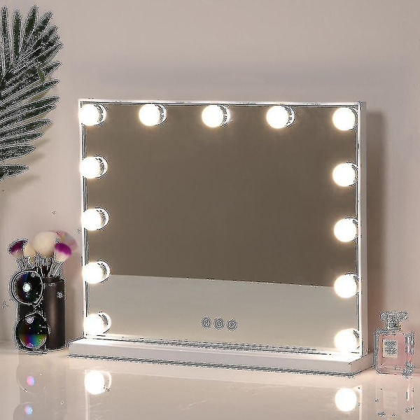 Fenair Makeup-spejl med belysning og Bluetooth Hollywood-højttaler, berøringsskærm, 3 farvetilstande, 14 dæmpbare bordlamper (kun pære) 14 lights