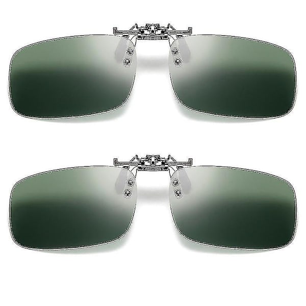 2 stk. Polariserende Flip Up Clip-On Fiskesolbriller til Kørsel Nattesyn Gule Kvinder Kvadratiske Solbriller med Klips Dark Green