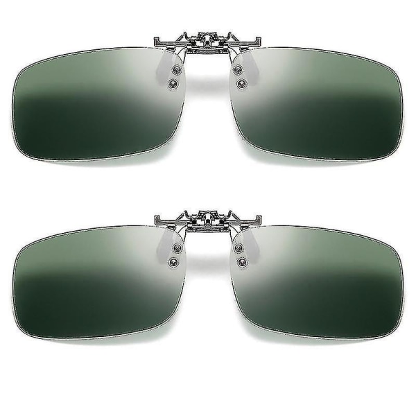 2 stk polariserte flip-up klips på fiskesolbriller for kjøring Nattsyn Gule kvinner Firkantede solbriller med klips Dark Green