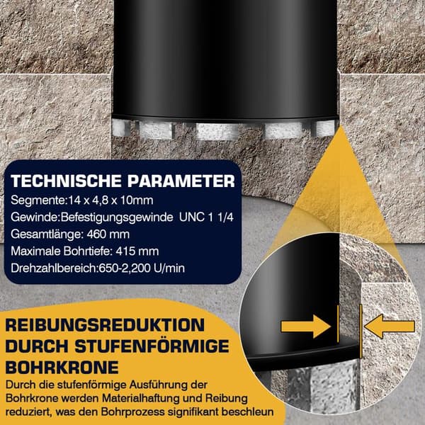 Pro Diamond Core Drill Bit UNC 1¼\" Ø 25mm, with SDS Max, Diamond Drill for Core Drilling Machines, L 460 mm, Dry / Wet Drilling.
