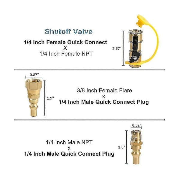 Husbil Propan Snabbkoppling Adapterventil, 1/4 Tum Hane Npt Fullflödesplugg & 3/8 Tum Hane Qu