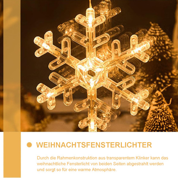Set med 2 fönsterdekorationer hängande fönsterlampor med sugkopp LED varmvit batteridriven julbelysning snöflinga