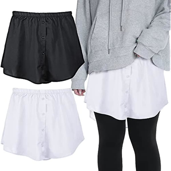 2-pak skjorteforlænger til kvinder, mini-nederdel, bluse-nederdel, underkjole-forlænger Falsk top-skjorte skjorte mini-underskørt Black white M