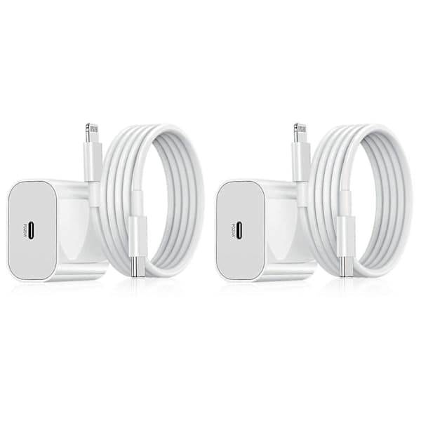 2-pakning - Lader for iPhone - Hurtiglader - Adapter + Kabel 20W Hvit 2-pakning iPhone