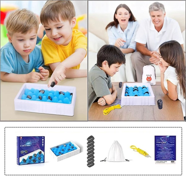 Moninpelin magneettilautashakkipeli, magneettishakkipeli kivillä, lapset ajattelevat magneettista shakkilautaa
