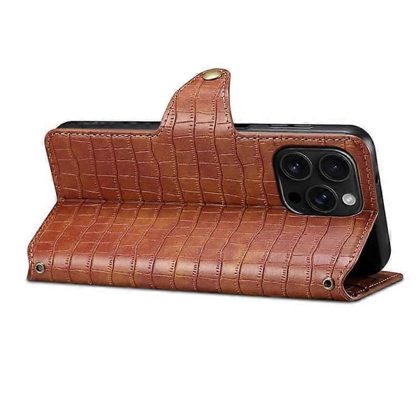 Kompatibelt för iPhone 16 Pro Fodral Plånbok Krokodiltextur Läder Telefonskal Brown