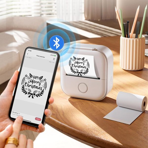 Portable Mini Sticker Printer Bluetooth Handheld Inkless Printing Device For Notes Labels White