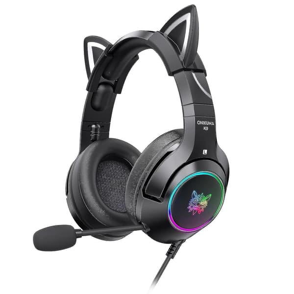 Gaming Headset with Gel Cat Ears Compatible with Xbox One, Ps4, Ps5, Pc (Black)