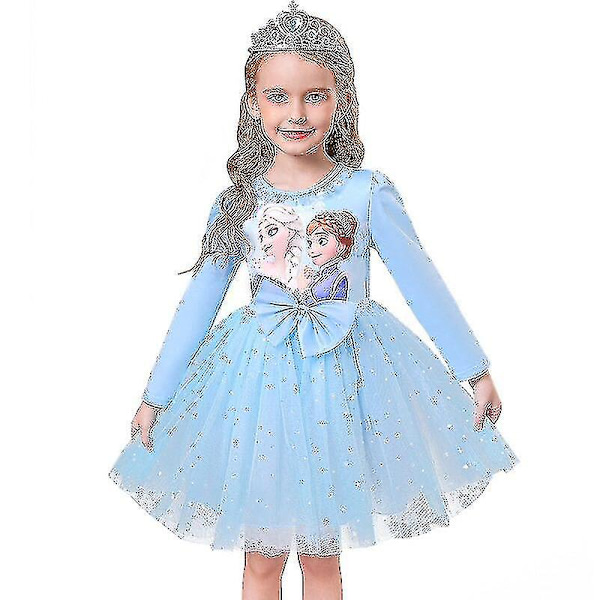 Flickors Prinsessa Elsa Höstklänningar Långärmad Anna Klänningar Barnfödelsedagsfest Bal Klänning Pink 6T
