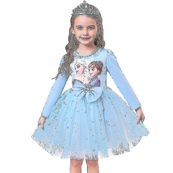 Piger Prinsesse Elsa Efterårskjoler Langærmede Anna Kjoler Børnefødselsdagsfest Gallakjole Blue 4T
