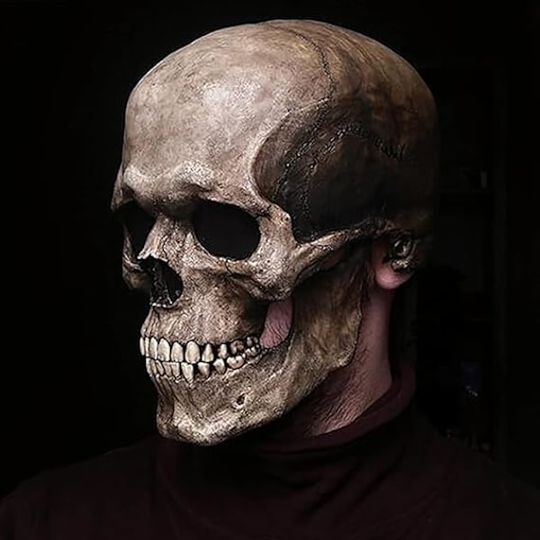 Halloween Maske Gysende Fuld Hoved Skalle Maske med Bevægelig Kæbe Halloween Skræmmende Skalle Maske Latex Hjelm Skeletmasker til Cosplay Karneval Party Props