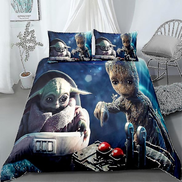 3D-tryckt Groot Yoda Sängset Täcke Överkast Kuddfodral Singel Dubbel Barnpresent UK DOUBLE 200x200cm