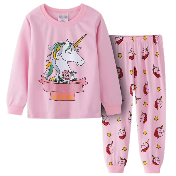 3-7 år Barn Jenter Unicorn nattøysett Topper+bukser Pyjamassett Natttøy Loungewear C 4-5 Years