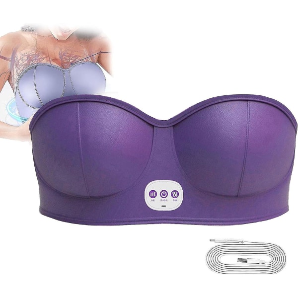 Elektrisk Bryst Massager BH, Bust Enhancer Vibrant Massager Bryst Skønhedsforstørrelse maskine Elektrisk Brystløft Massager med varm kompres purple