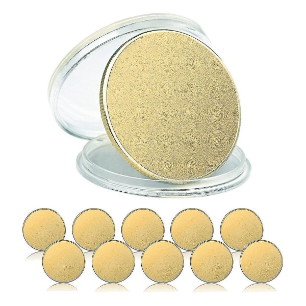 10 stk Blanke Mynter for Gravering, 40 mm i Diameter med Akrylbeskyttelsesboks (messing)