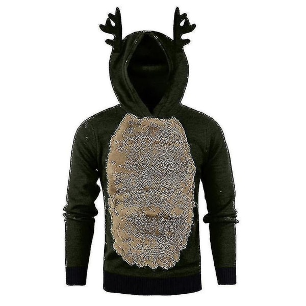 Huvtröja med luva för män, jultema, Rudolph-ren, tröja, pullover Army Green 2XL