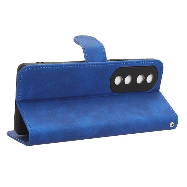 For Honor 90 Skin-touch Feeling PU-läder Telefonskal Cover Vikbart ställ Flip Phone case Blue