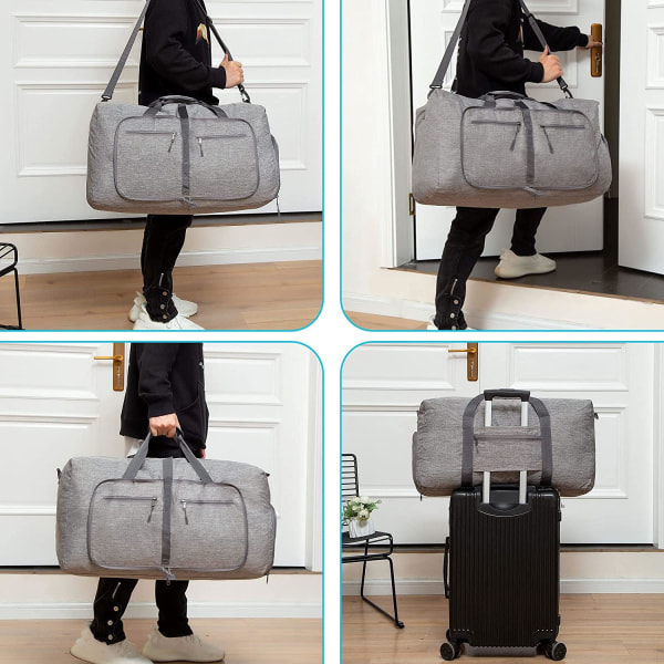 Travel Duffle Bag 65L Sammenleggbar Overnight Bag-rom Vanntett og rivebestandig