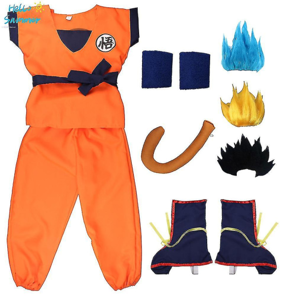 Julekostume til Børn og Voksne - Son Goku Cosplay Kostume Anime Superhelte Jumpsuit Sort Hår Kostume Klæd Ud -mxbc wig yellow 150 height140*150cm *Goku