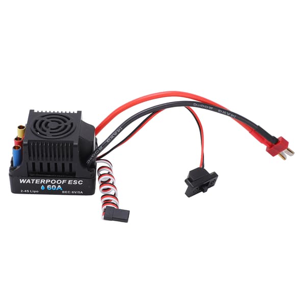 60A Brushless ESC Excellent Acceleration Efficient Operation Waterproof T-Plug Black ESC for 1/10 RC Car
