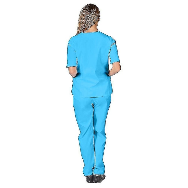 Unisex toppbukser skrubbesett sykepleier tannlege dress for bruk Sky Blue XL