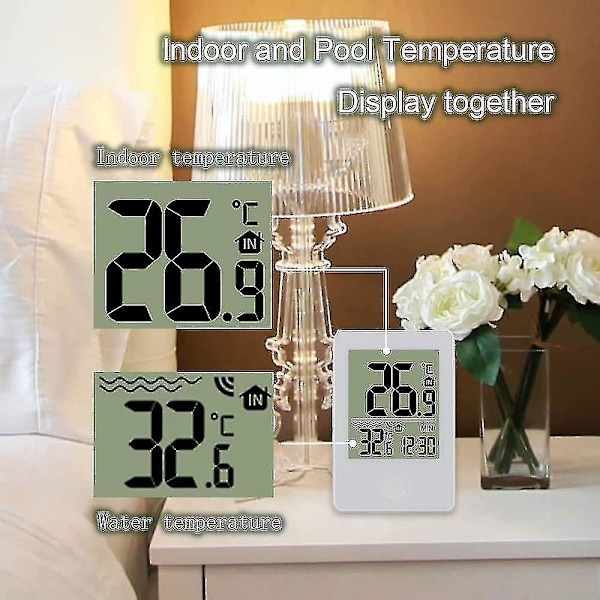 Pooltermometer Digital Wifi-termometer med digital pooltermometer, LCD-display, IPX7 flytande termometer för pool