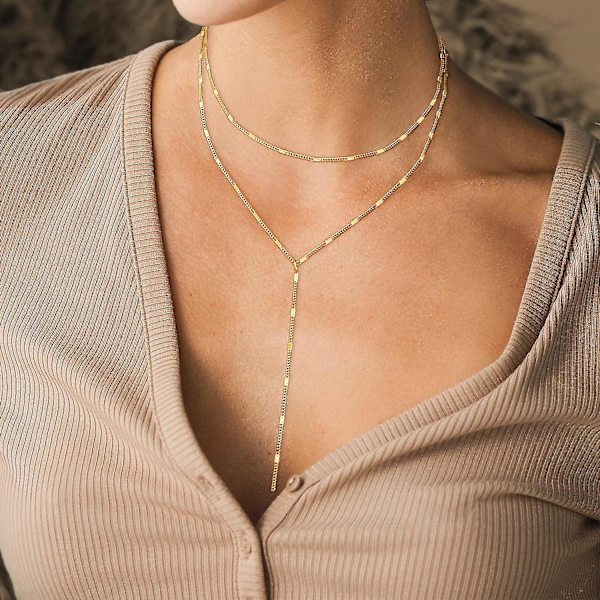 Bebetter Lariat Kultaketju Naisille, Hieno Pitkä Ketju 14k Kultapinnoitettu/hopea Y-muotoinen Riipusketju Trendikäs Kerrostettu Cz Helmiketju Tippu Ketju Y Layered Bar-GD