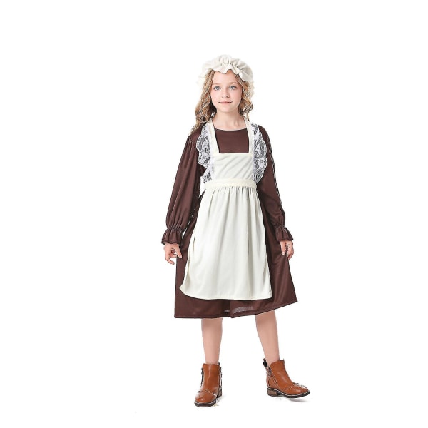 Ny Pigebarn Kostume - Fattig Pige Tjener Forældreløs Fancy Dress Kostume Victorian Fattig Pige Kostume Kjole Black-White XL