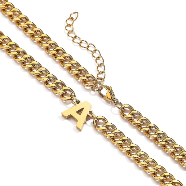 Initial A-z Cuban Link Chain Halsband För Pojkar Män Kvinnor Brevhänge Rostfritt stål 6,5 mm 18+2 Inches Smycken Present Gold S