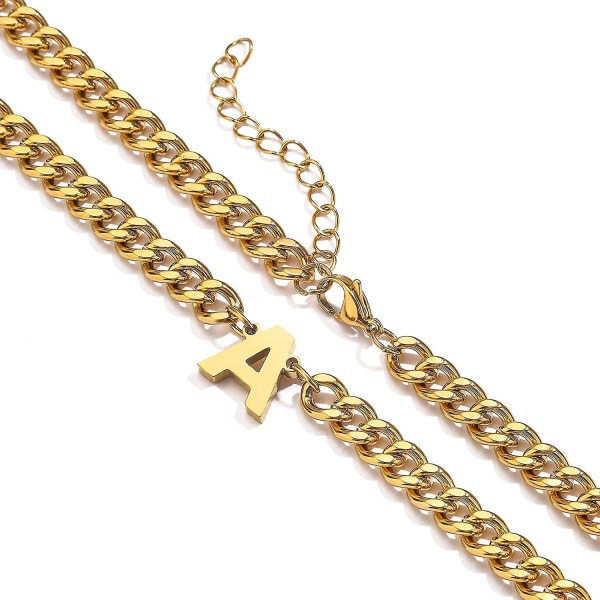Initial A-z Cuban Link Kæde Halskæde Til Drenge Mænd Kvinder Bogstav Vedhæng Rustfrit Stål 6,5 mm 18+2 Tommer Smykker Gave Gold H