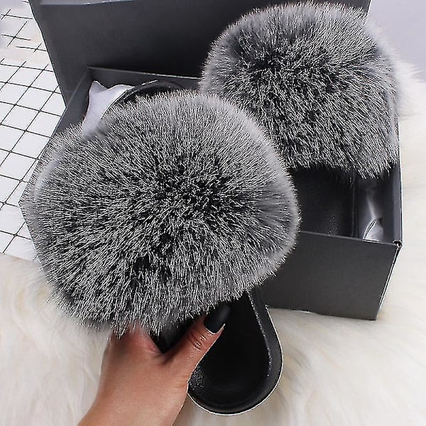 Sommarpälstofflor Fluffiga Söta Plysch Damtofflor Lyxiga Charmerande Sandaler Xnr137 44