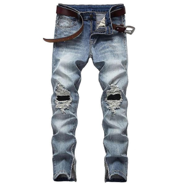 VAWAN Herr Ripped Distressed Slim Fit Rak Passform Jeans Blue EU 30