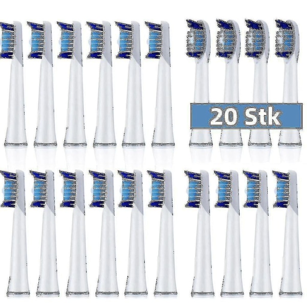 20 pakke tannbørstehoder for S32-4 Pulse Sonic-erstatning Slank tannbørste Rengjøring av tannbørstetilbehør