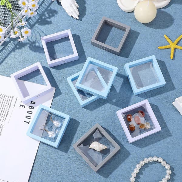 9 st flytande displaylåda Smyckesdisplayram Flytande displayfodral Transparent ramdisplayställ Multi 6.80X6.80X2.00CM