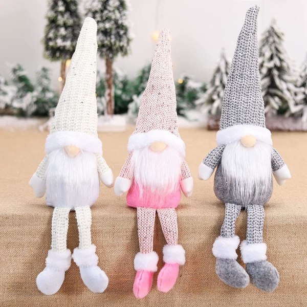 3 stk juleplysjfigurer, 3 farger håndlagde svenske Tomte Gnome plysj skandinavisk