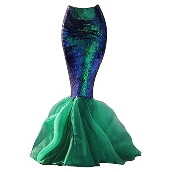 Mermaid cosplay maxiklänning för kvinnor, champagnefärg, paljettdekoration, lämplig för fester, fin svansdesign, grön med XL slits XL