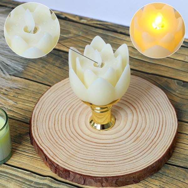 6 stk. LED Lotus Bordlampe, 7,5*3CM Lotus Lamper Elektroniske Buddhistiske Lys Batteridrevet Buddha Flimrende Varmt Hvidt Lys