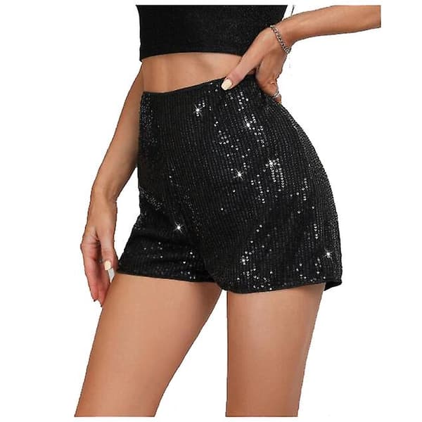 Paljettshorts för damer, hög elastisk midja, glittershorts för fest M