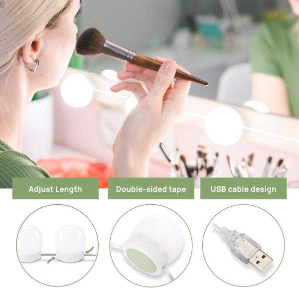 Hollywood Style LED Makeup Mirror Lights Kit with Adapter, 10 LED Dimmable Adjustable Bulbs, 4.6m Flexible USB Lighting Fixture Strip for