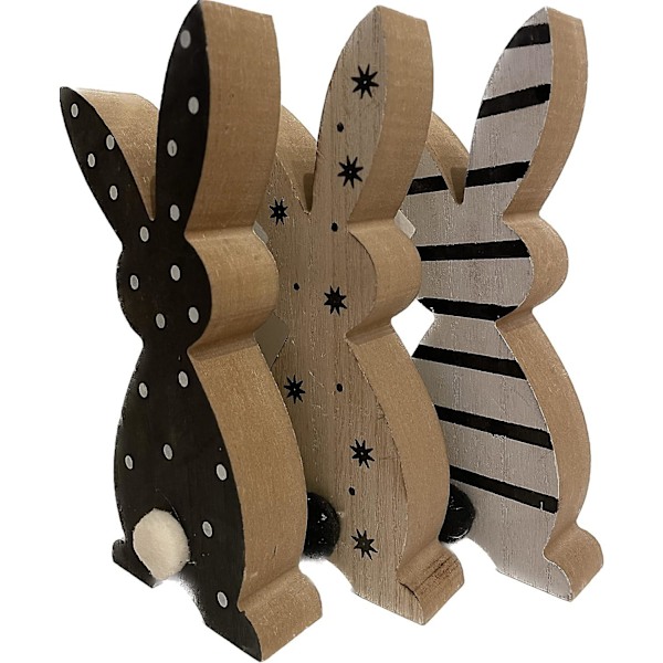 khevga Påskdekorationer, Påskkanin Träfigur Set om 3 (Svart)_GET IT Gifts White