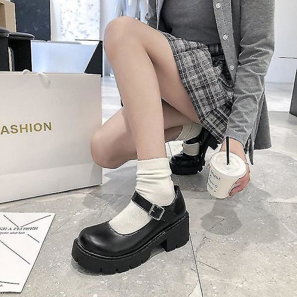 Pigernes Skoleuniform Høj Hæl Platform Sko BlackMatte 40