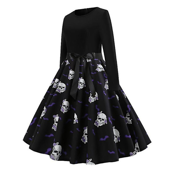 Halloween Kjole til Kvinder Skelet Græskar Trykt Cosplay Party Kostume D_5 black2 S