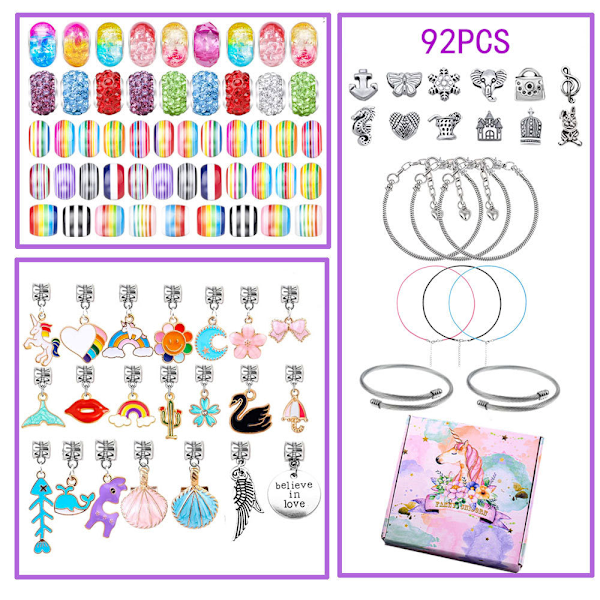 92 Pieces Children's Jewelry, Charm Bracelets for Girls, Children's Jewelry Sets - Gift Ideas for Teenage Girls