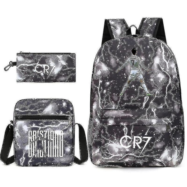 Fodboldstjerne C Ronaldo CR7 trykt rygsæk til skolebrug - tredelt sæt Black thunder lightning 2 Shoulder bag shoulder bag