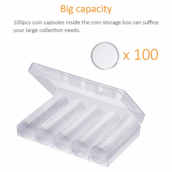Plastmyntoppbevaringsboks 30 mm myntholder for samlemynter