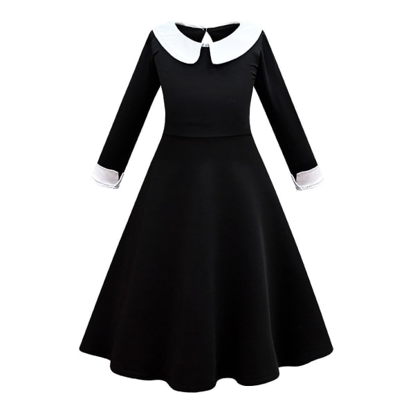 2023 New Cosdaddy Wednesday Addams Family Cosplay kostymklänning Barn Barn Flickor Svart klänning Peruk Halloween kostym dress 150