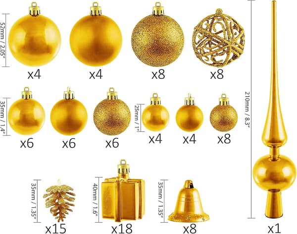 Brubaker 101-dels Julekuler med Topppynt i Lilla, Julepynt til Juletreet gold