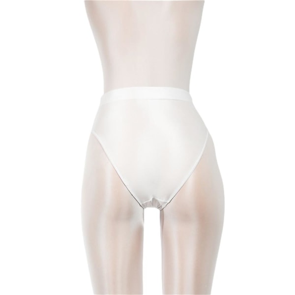 Kvinner silkeaktig skinnende sateng blank våt look underbukser med høy midje undertøy truser White 2XL