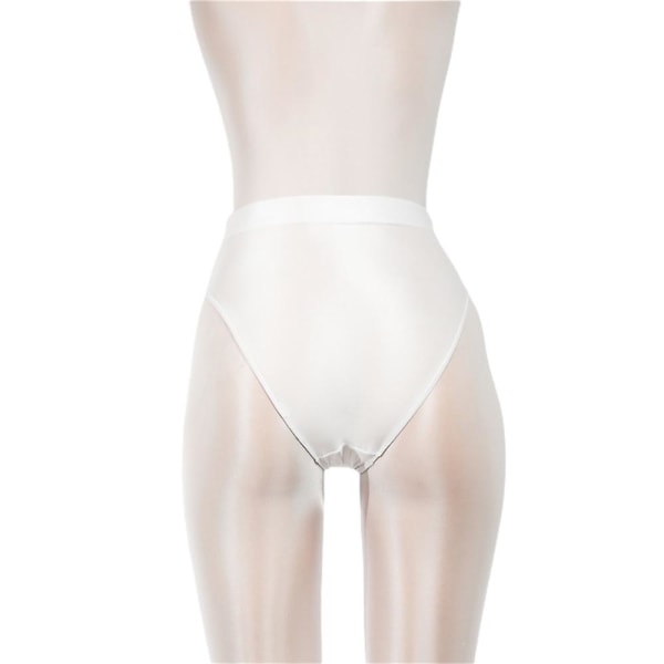 Kvinner Silky Shiny Satin Glossy Wet Look Knickers Høy Midje Truser Undertøy Truser White 2XL