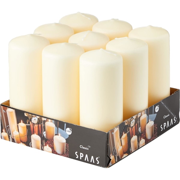 Tray of 9 Unscented Pillar Candles 60/150 mm, 45 Hours, Ivory